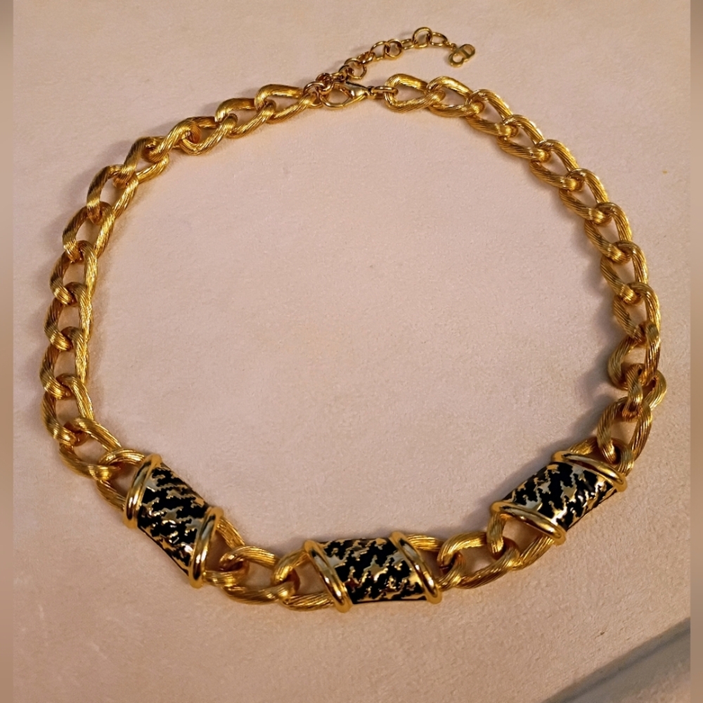 Christian Dior Vintage Houndstooth Gold-plated Necklace